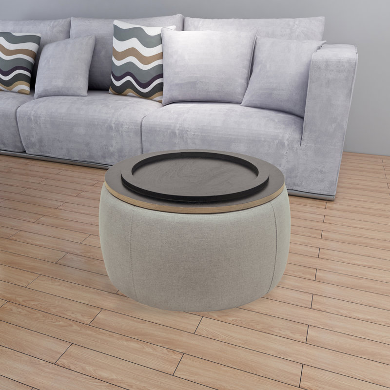 Repose-pieds rond avec rangement de 25,52 po Aimeeleigh, 100% polyester gris clair