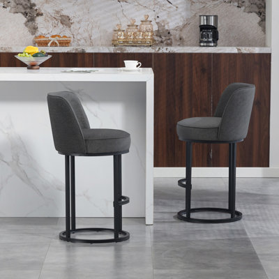 Ensemble de 2 tabourets de bar à hauteur de comptoir, tabourets de bar moderne avec dossier, tabourets de bar rembourrés en tissu de lin pour îlot de cuisine