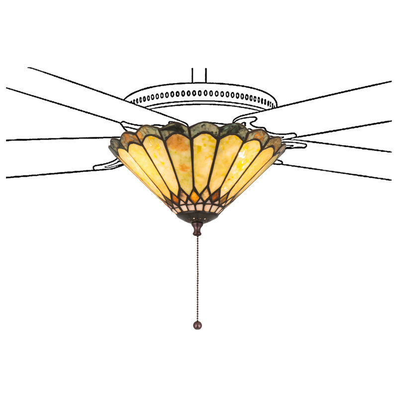 Weissman 12 in. 3 - Light Brass and Stained Glass / Tiffany LED Bowl Ceiling Fan Light Kit
