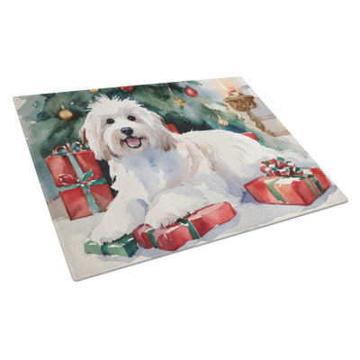 Coton De Tulear Cozy Christmas Glass Cutting Board Large