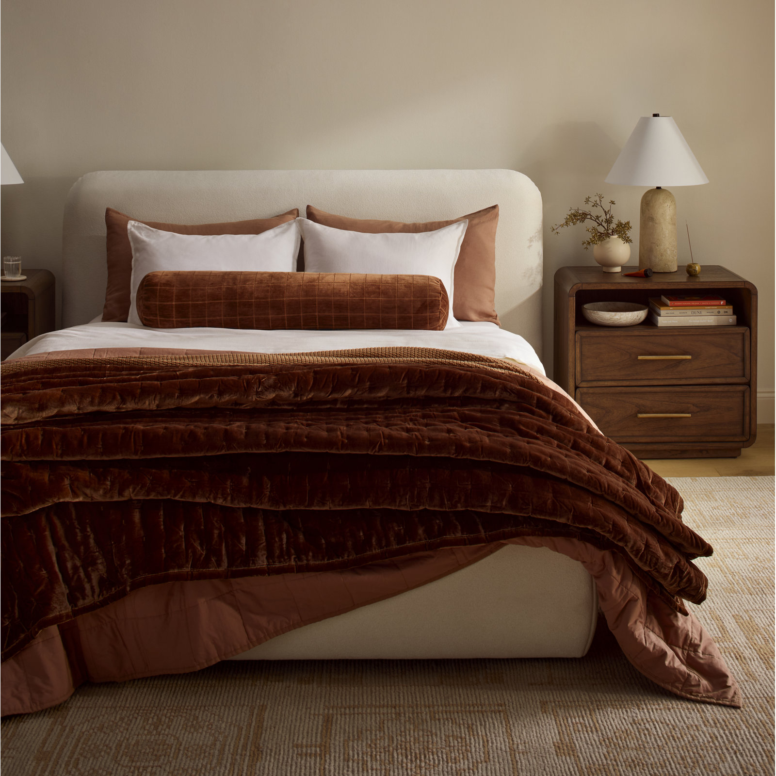 Bella Linen Upholstered Bed, Queen, Effie Linen Performance Linen