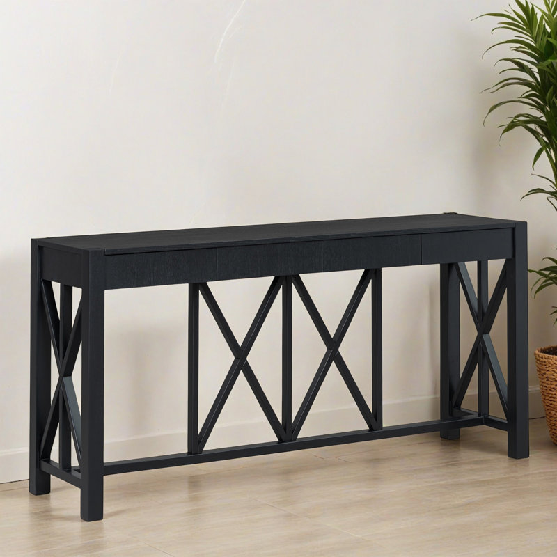 Console en placage d'acacia 60,11 po avec 4 tiroirs, canapé de hall d'entrée de style moderne Crisscross pour le salon, le couloir