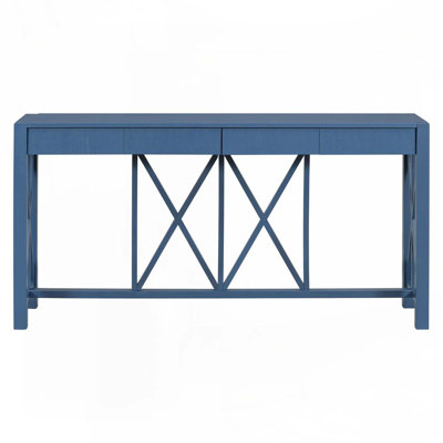 Farmhouse Storage Console Table with 4-Drawers, Open Shelf for Entryways, Living Rooms, and Hallways