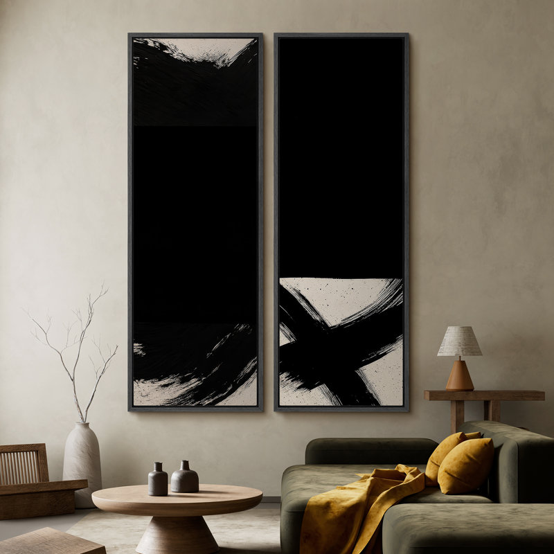 «Vintage Landscape Wall Art», ensemble de 2 toiles encadrées 20 x 60 pouces, Noir
