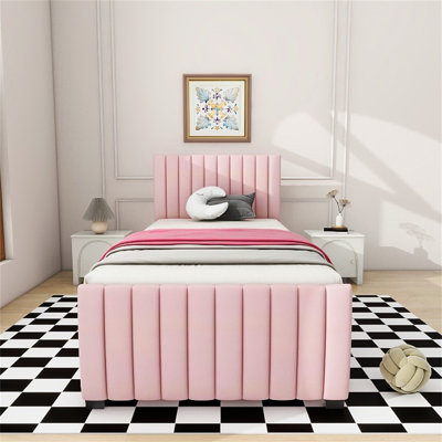 Lit plateforme tapissier en velours avec lit gigogne simple Gustafsson