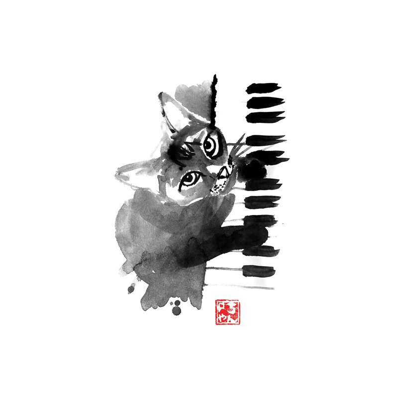 Pianist Cat by Péchane - Print on Canvas, 101.6 cm H x 66.04 cm W x 1.91 cm D, Wrapped Canvas