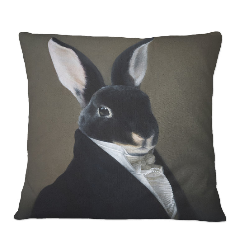 Portrait d'un lapin habillé - Coussin décoratif pour enfants, 16 po x 16 po