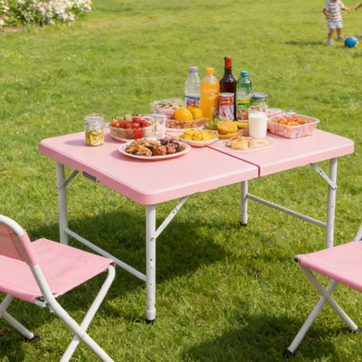 4ft Folding Table, Small Foldable Outdoor Table With Handle, Portable Picnic Table With Lock, Adjustable Height Plastic Table
