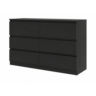 Commode contemporaine à 6 tiroirs en bois aggloméré noir 47,2 po avec poignées dissimulées pour la chambre à coucher et le salon