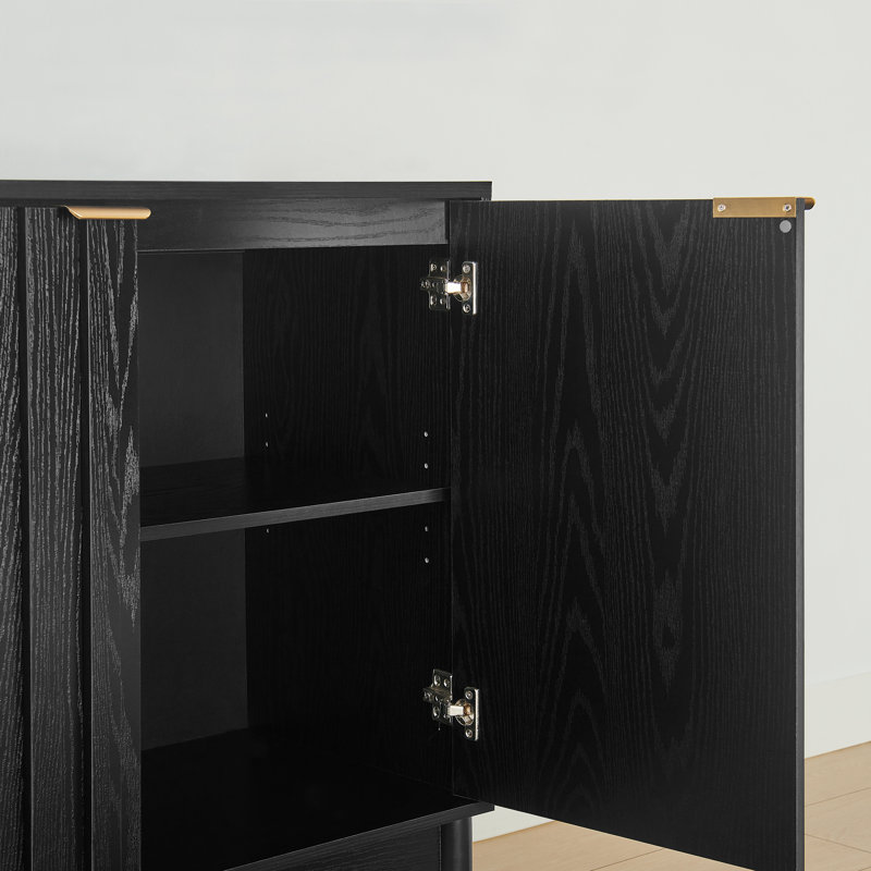 Meuble de rangement d'appoint à deux portes cannelées de 80 cm (31,5 po) avec tablette réglable, fini noir, Or satiné