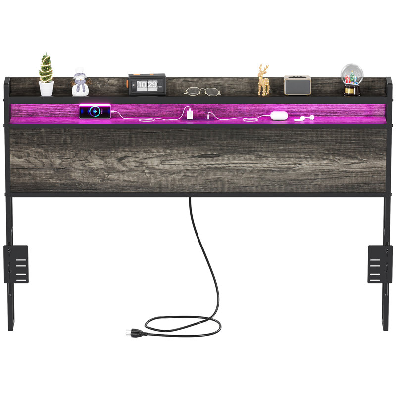 40.79"H Queen Headboard With Charging Station And Led Light