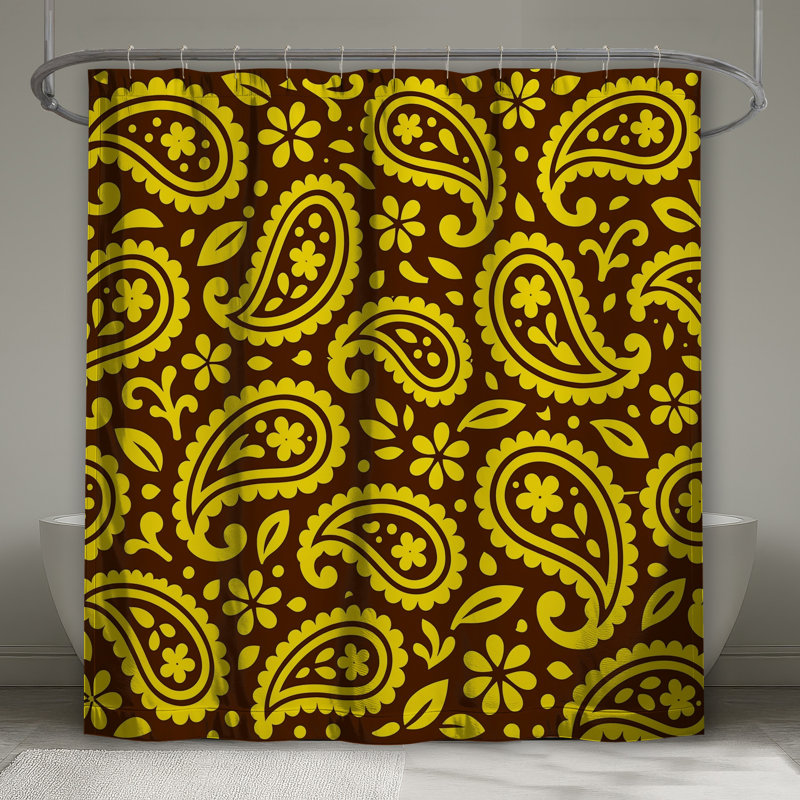 Rideaux de douche jaune / brun à motif cachemire extra long, L 70 po x H 84 po
