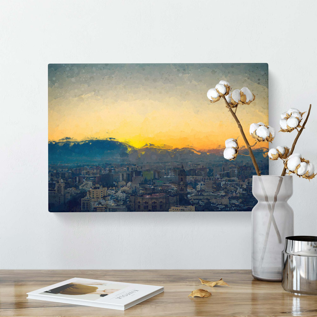 Sunset Over Malaga In Spain In Abstract - No Frame - Wrapped Canvas