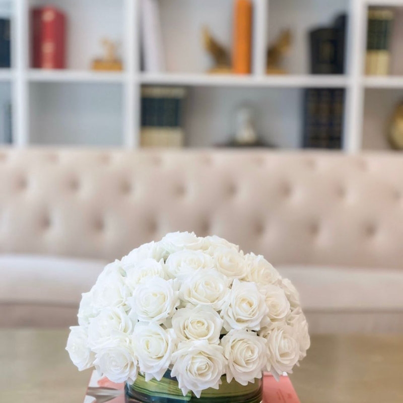 Large Dome Real-Touch Rose Centerpiece, White