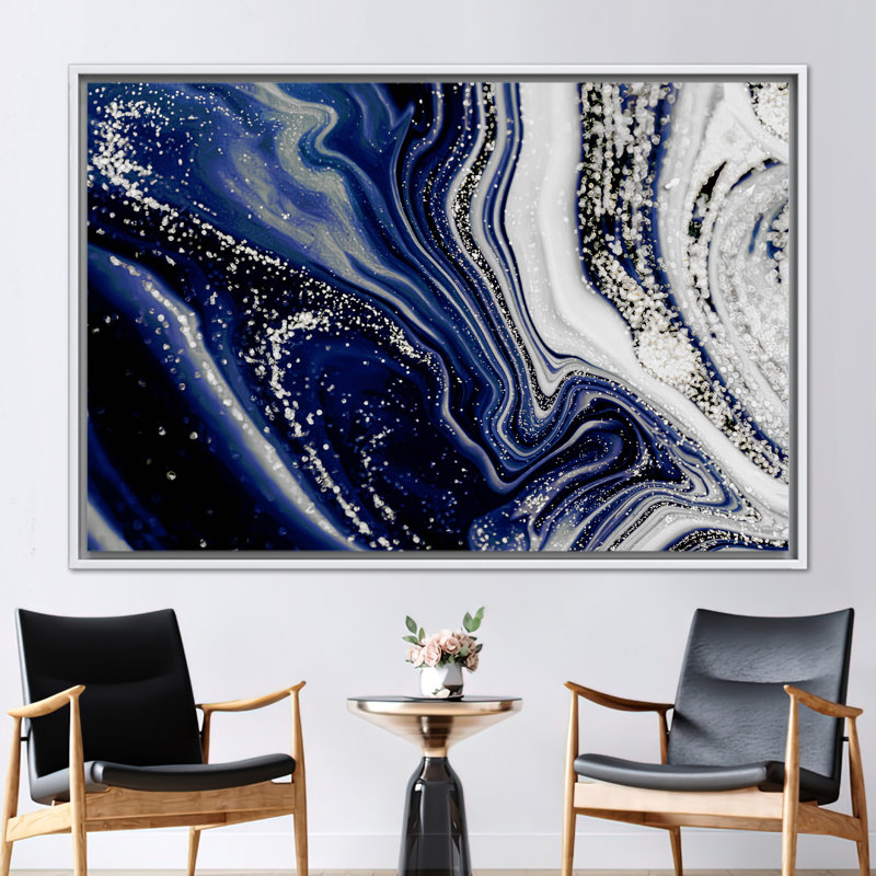 Abstract Shimmer Alcohol Ink Art on Contemporary Canvas Wall Decor, 70 cm H x 100 cm W, White, Framed Print without Mat