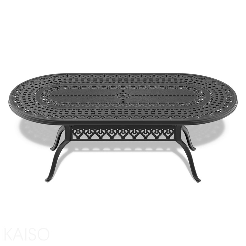 Table de salle à manger en aluminium coulé avec cadre noir et trou pour parasol L81,89 * l 41,34 po