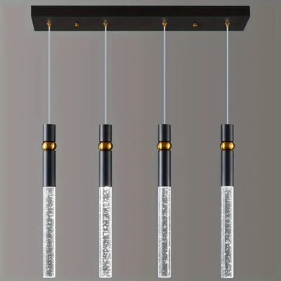 Luminaire suspendu moderne à 4 lumières DEL - noir avec gouttes en cristal transparent
