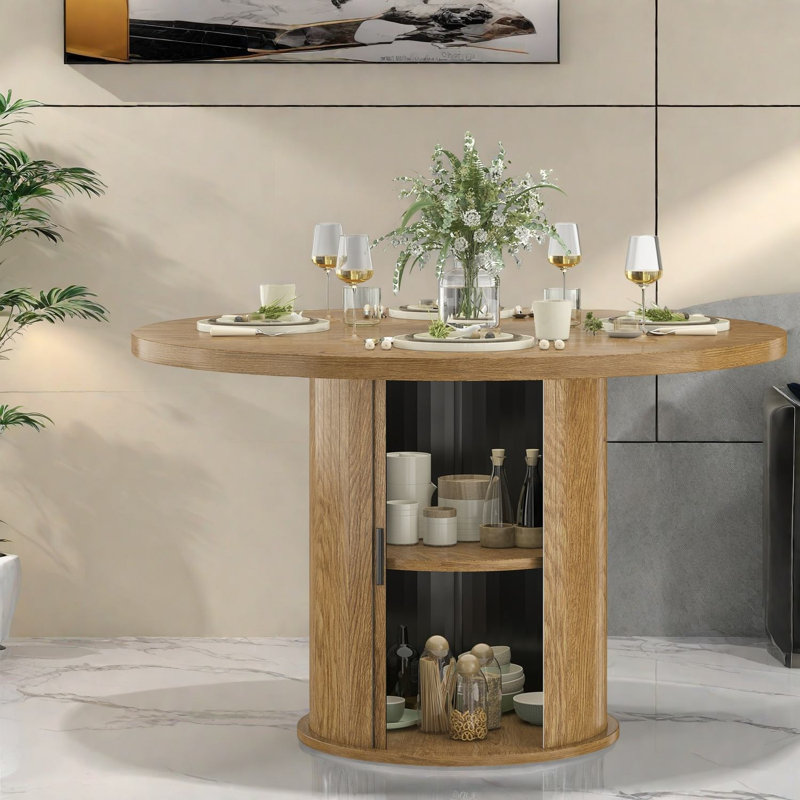 Table de salle à manger compacte moderne, en bois avec base en métal pour les petits espaces