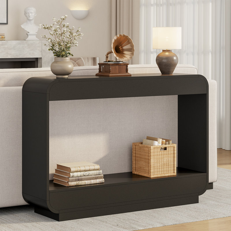 43" Console Table For Entryway With Storage Shelf, Modern Wood Sofa Table Behind Couch, Curved Edge Hallway Table For Living Room, Foyer & Entryway