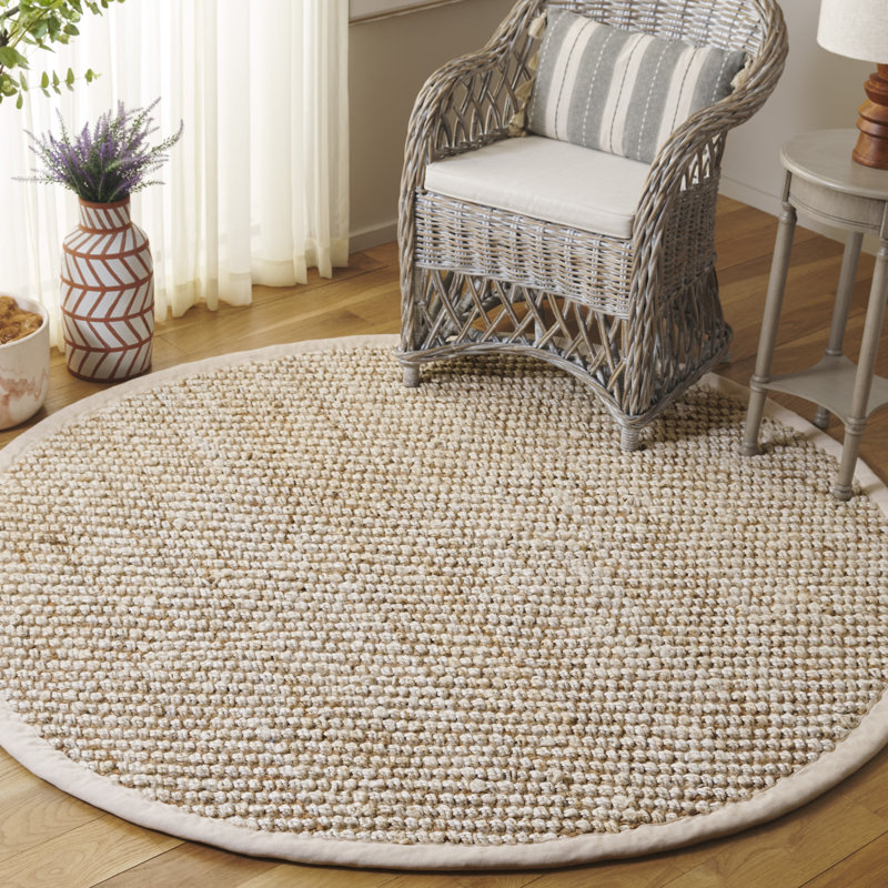 Natural Fiber Handwoven Jute Abstract Rug, Round 6'