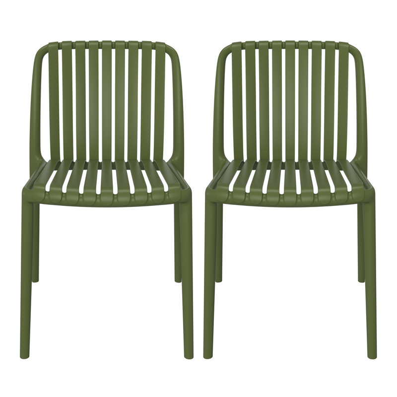 Delron Stackable Patio Side Chair (Set of 2), Green