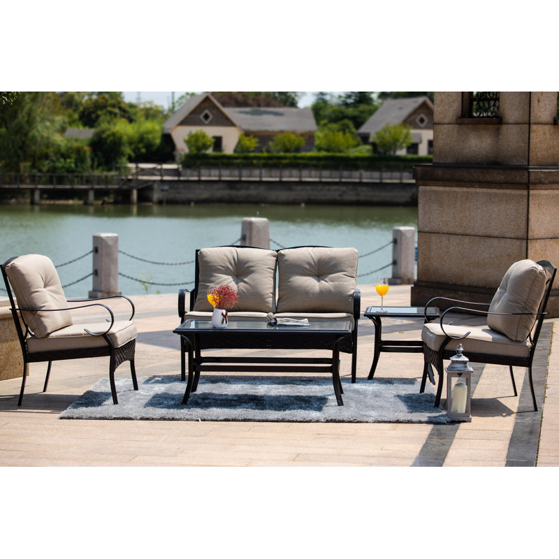 Ensemble de conversation avec canapé et coussins 5 pièces Hallberg, Beige