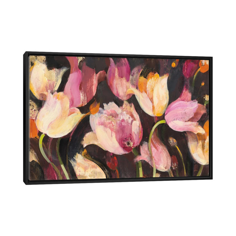 «Popping Tulips», reproduction sur toile, H 18 po x l 26 po x P 1,5 po, Toile avec cadre noir, Pas de tapis