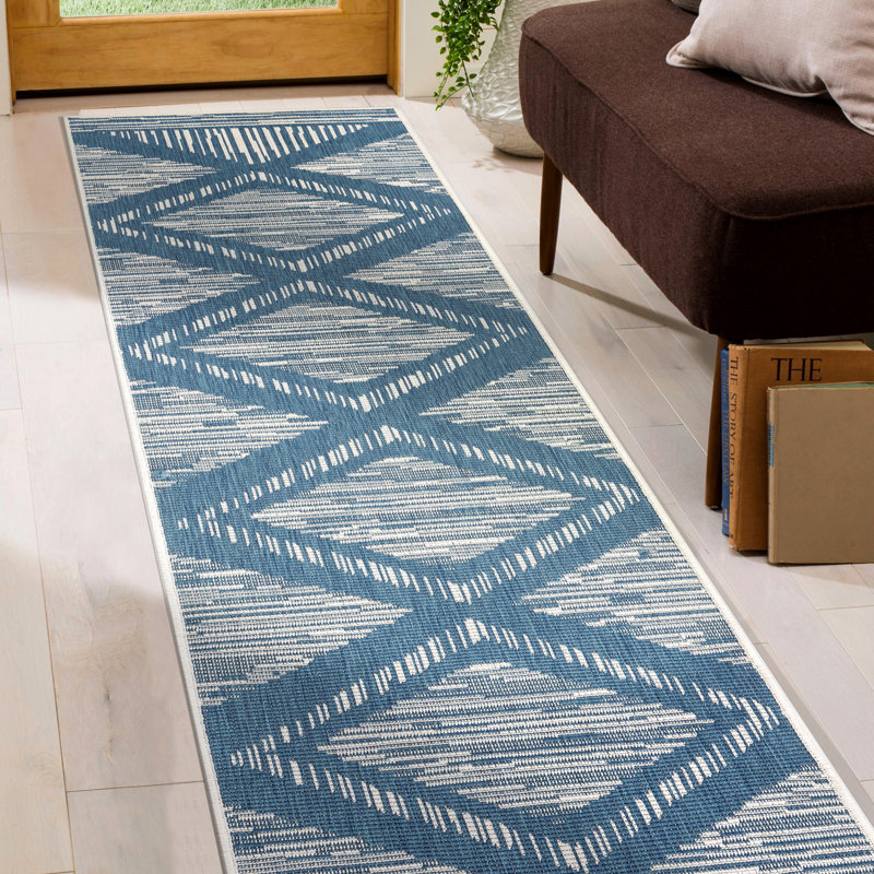 Tapis intérieur / extérieur à rayures géométriques Contemporary, Tapis de couloir de 2 pi x 7 pi