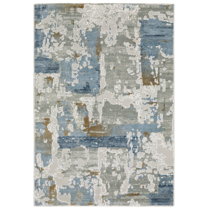 Abstract Machine Made Area Rug in Blue and Gray, Rectangle 5'3" x 7'6"
