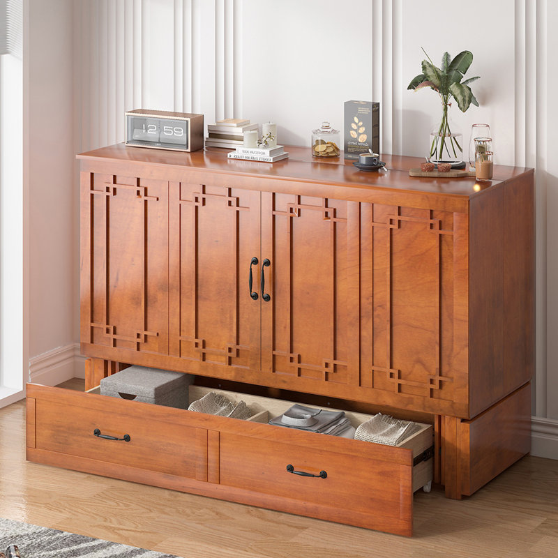 Grand lit escamotable avec USB et 2 tiroirs, Rouge