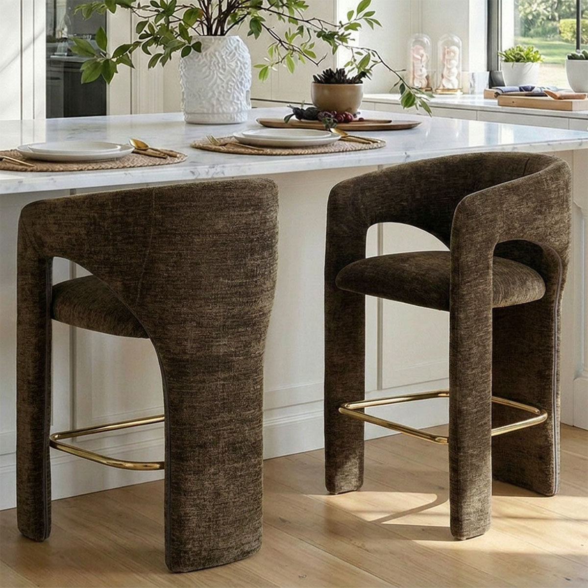 24.5%22+Modern+Upholstered+Counter+Height+Bar+Stools+With+Barrel+Back+%26+Gold+Footrest