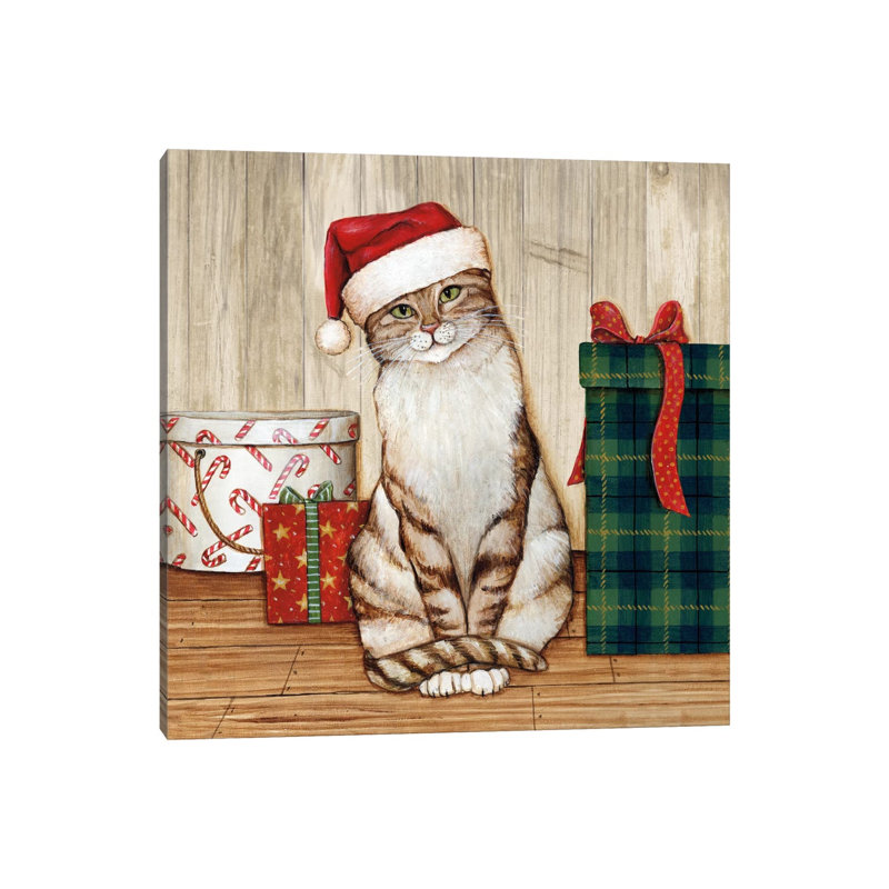 Christmas Kitty On Planked Wood by David Carter Brown - Wrapped Canvas Painting, 66.04 cm H x 66.04 cm W