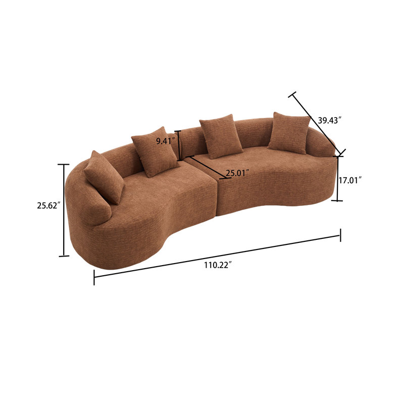 Canapé modulaire rembourré en chenille 3 places sans cadre Modern Modern, Caramel