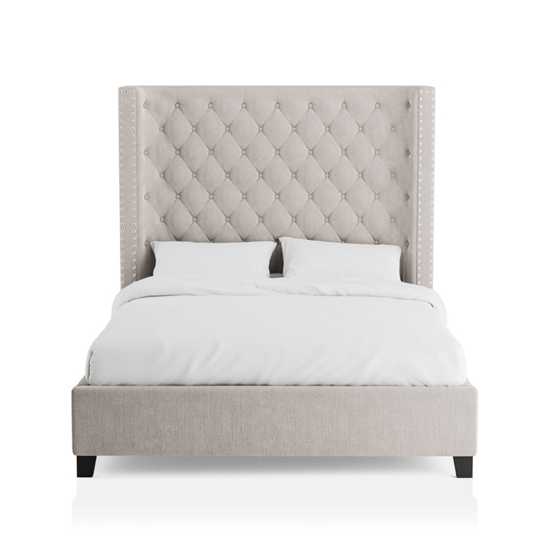 Charette Upholstered Wingback Bed, Queen, Ivory