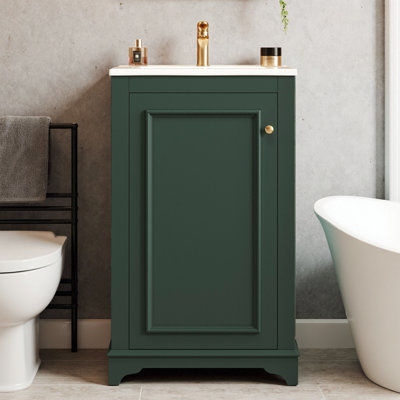 Meuble-lavabo moderne vert avec lavabo en céramique
