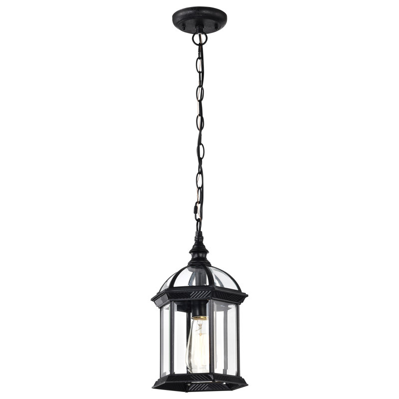 Quonset Outdoor Hanging Lantern, A19, Textured Black / Clear Beveled