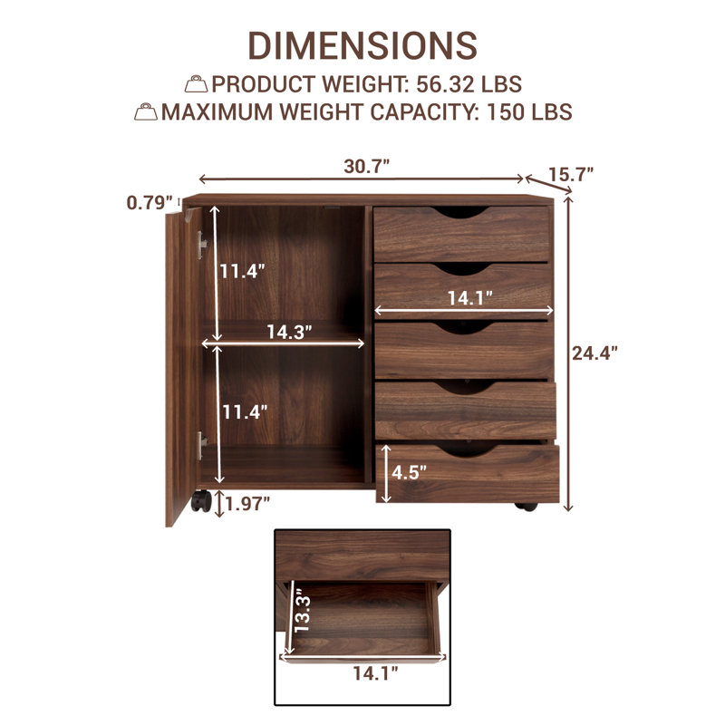 Loyse 16'' Wide Drawer Office Storage Cabinet for Office Storage, small office cabinet for files and stationaries