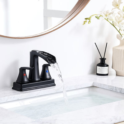 Robinet de salle de bain noir mat, 4 pouces, sortie cascade, 2 poignées, pivotant à 360 degrés, lavabo à 3 trous, - finition rouille