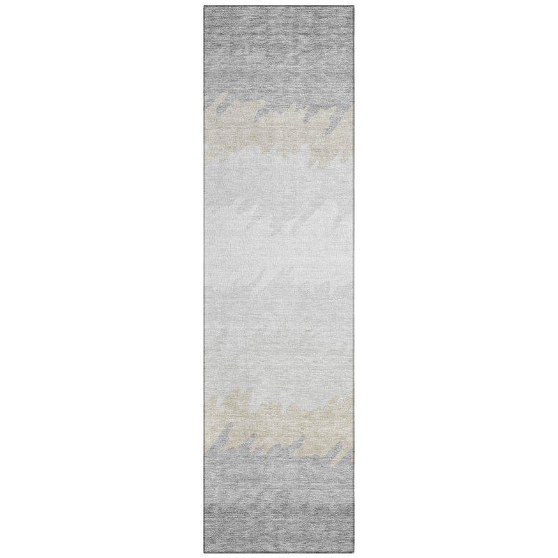 Machine Washable Indoor/Outdoor Fleau ACN736 Silver Rug, Runner 2'3" x 7'6"