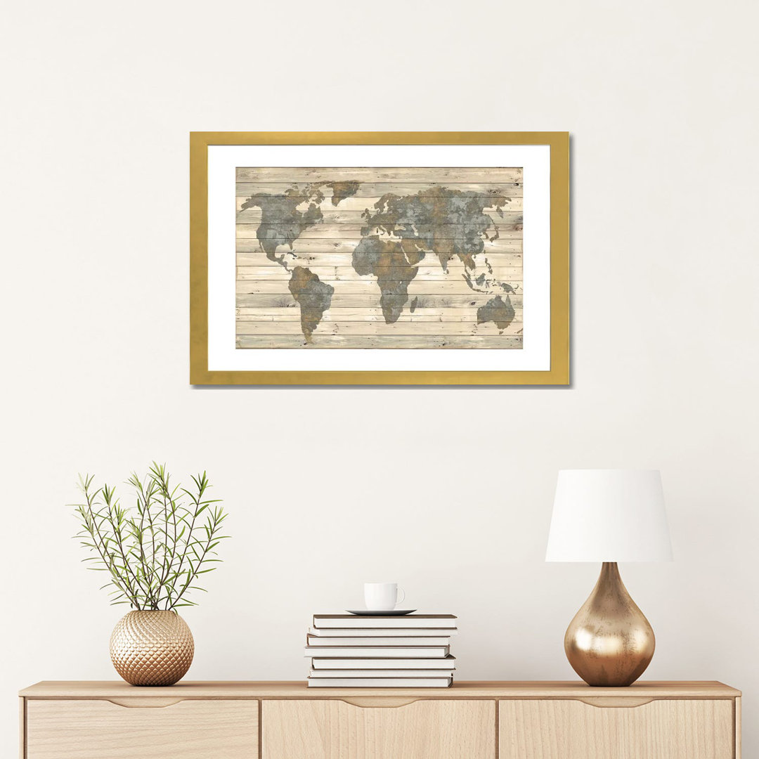 " World Map On Wood " by Jamie MacDowell East Urban Home Mat