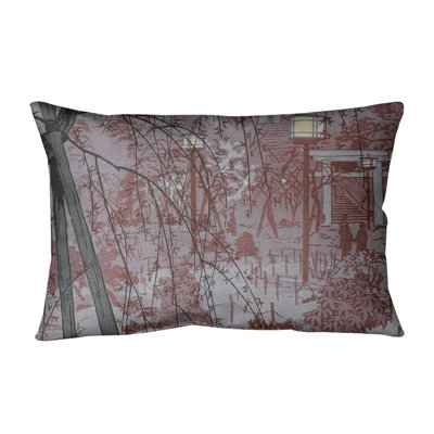 Misty Evening at Shinobazu Pond Lumbar Pillow