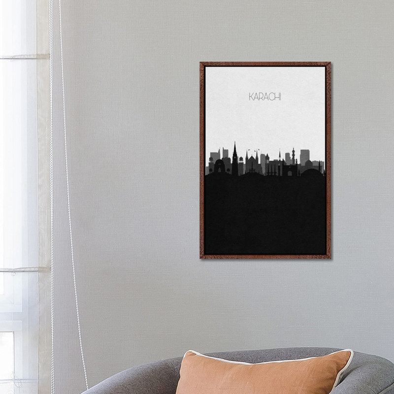 Karachi, Pakistan City Skyline by Ayse Deniz Akerman - Print on Canvas, Brown Framed Canvas, 66.04 cm H x 45.72 cm W