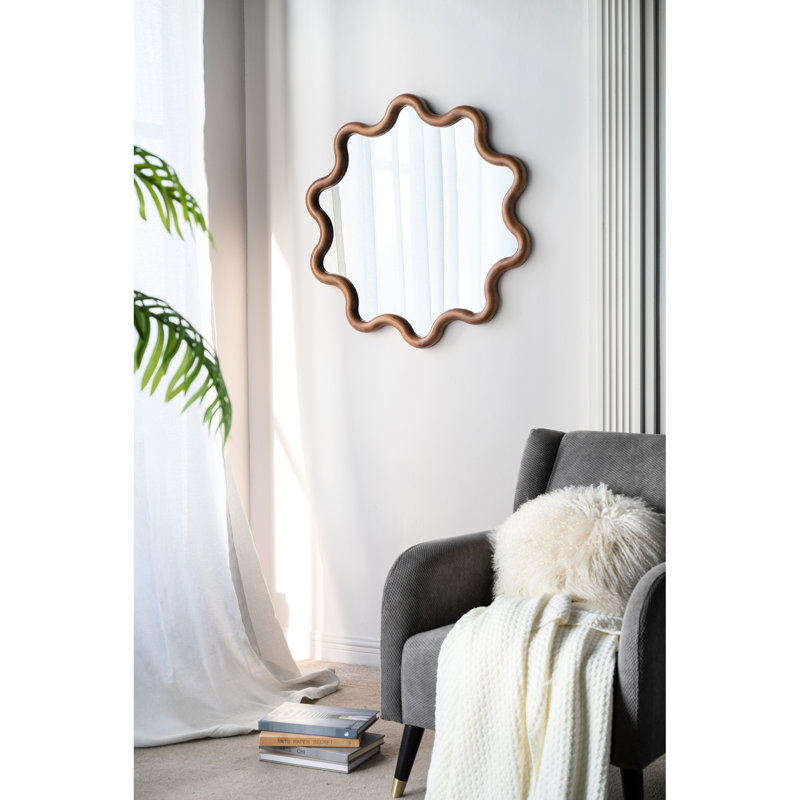 Miroir 29,34 "x 30,63" avec cadre en bois avec fonctionnalité exceptionnelle, salon, chambre à coucher, vestibule 30 ", cadre brun inégalé, faisant briller