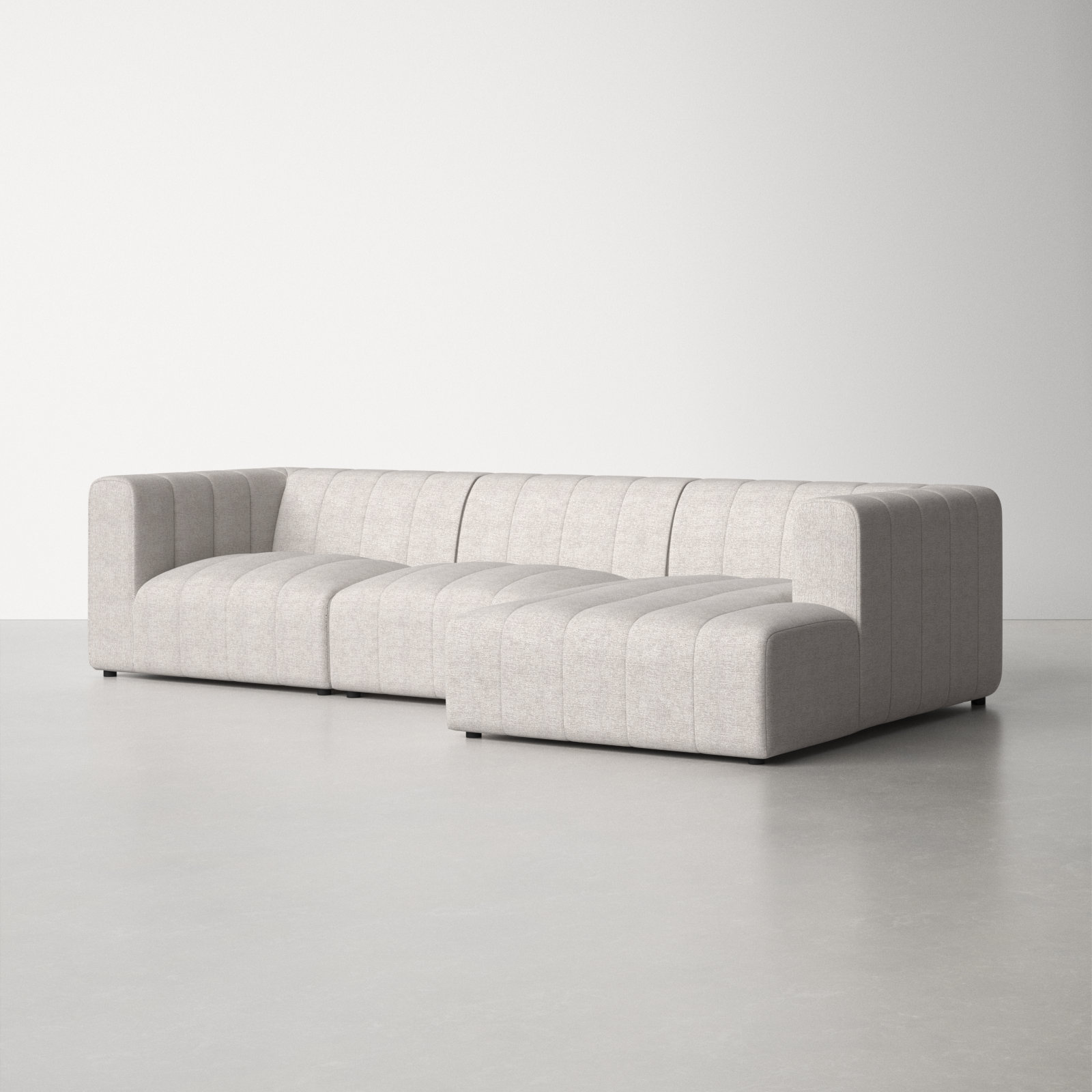 Bowry Modular Upholstered Chaise L-Sectional, Light Gray Napa Sandstone Polyester, Right Hand Facing, Black