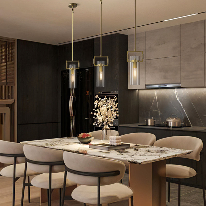 Luminaire suspendu pour îlot de cuisine en laiton moleté à 1 lumière Brophy Caddens (ampoule incluse), Doré