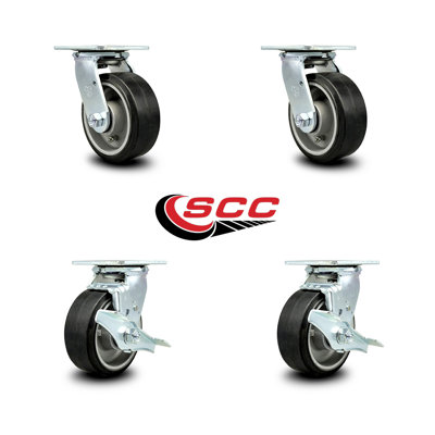 4 Piece Rubber on Aluminum Swivel Caster Set with Ball Bearing