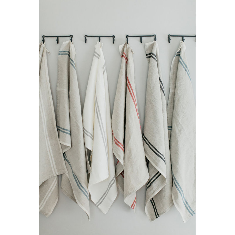 Khadhi Stripe Jacquard Tea Towel Kitchen Towel, Ivory/Grey