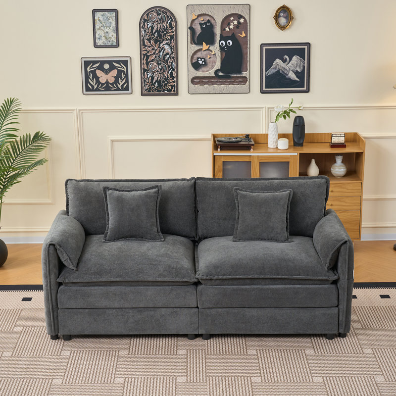 Canapé modulaire Elara,  Chenille - noir, L 75,59 po