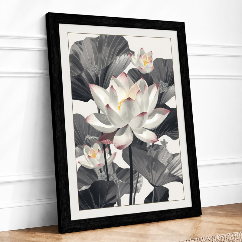 Luminous Lotus Botanical - Framed Print, A3 - 42.0 x 29.7 cm, Black