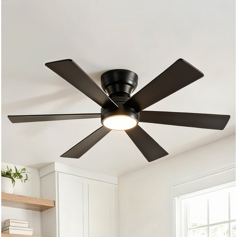 Ventilateur de plafond contemporain réversible à télécommande 6 vitesses avec 6 pales et 6 pales avec lumière DEL noir mat